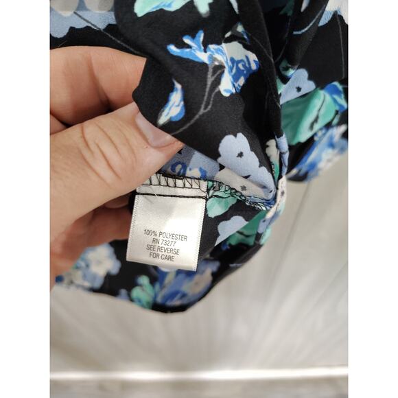 Women's Dark Floral Fairy Peasant Top Size M Pockets Festival Casual Office - Picture 5 of 8